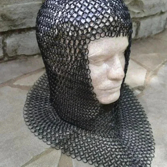 NEW Medieval Knights Butted Chain mail STEEL MAIL COIF Head Armor Helmet Liner - Picture 3 of 4